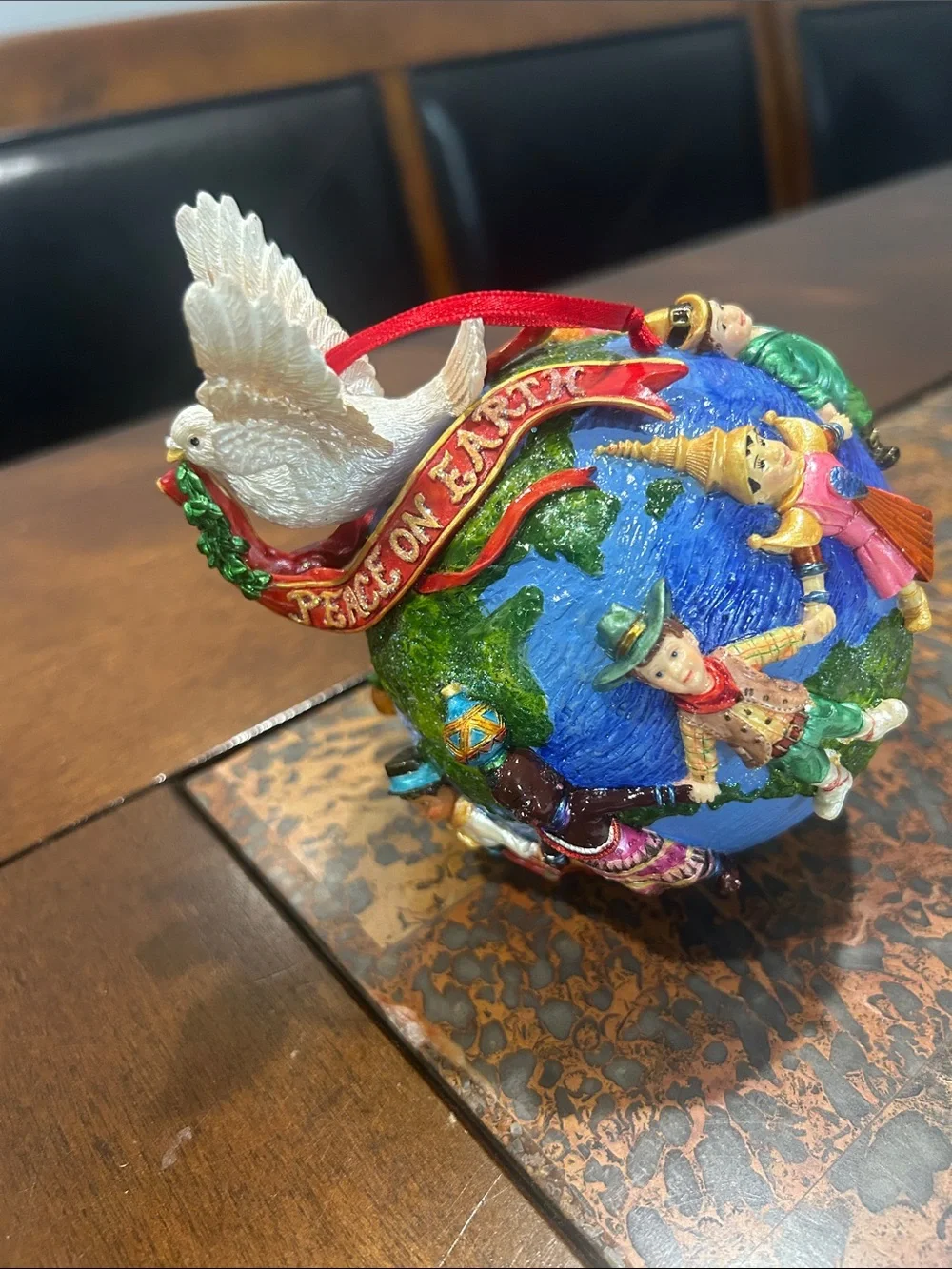 2000 Holiday Dove Globe Ornament with Multicolor Figures